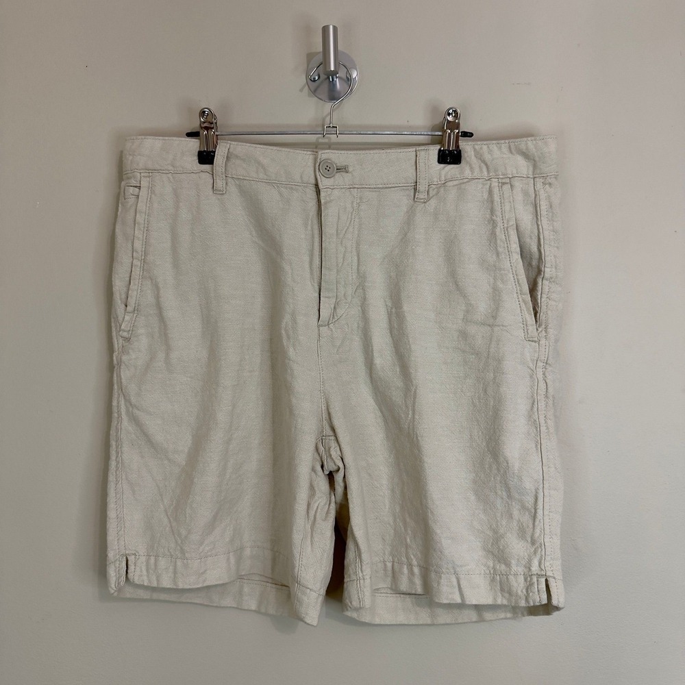 Zara Linen Cotton Bermuda Chino Shorts Oatmeal Beige Relaxed Fit Men's Size 32 - Picture 7 of 10
